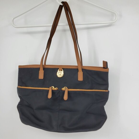 Michael Kors Black and Brown Nylon Bi Fold Wallet Women's Purse Bag - Picture 1 of 14